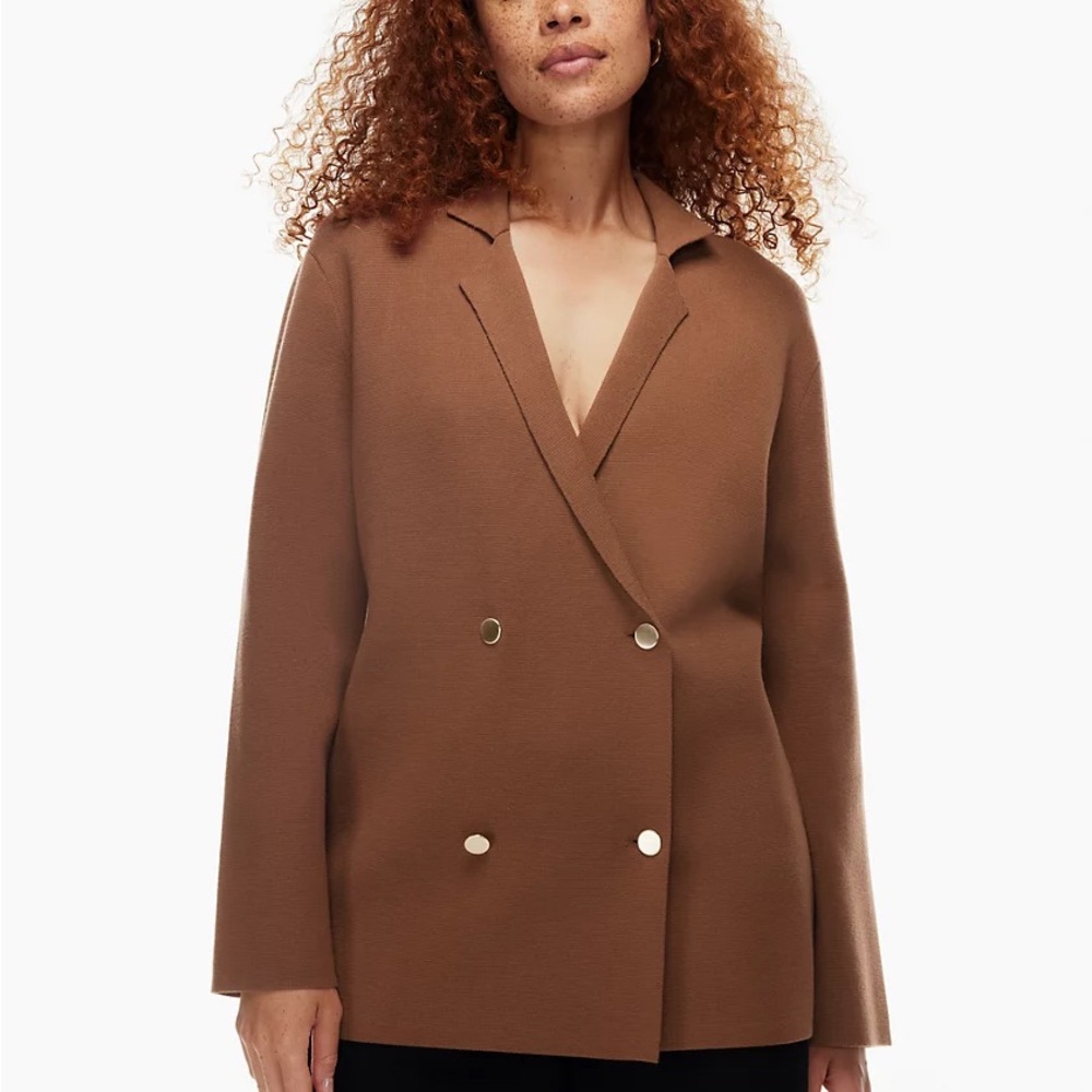 Aritzia Babaton Brown Double-Breasted Sweater Blazer